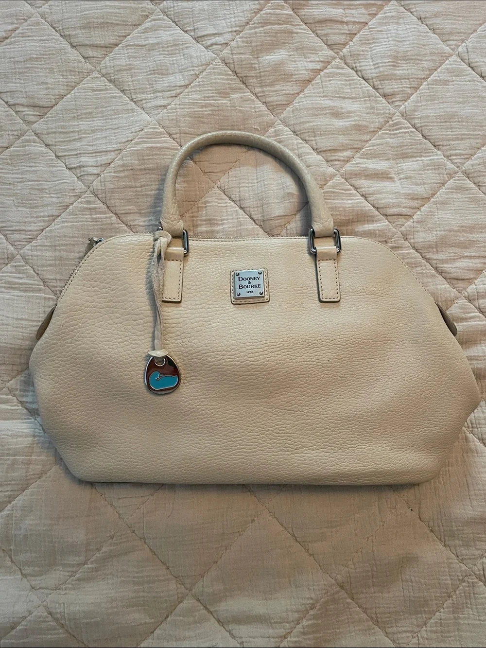 Dooney & Bourke Beige Leather Satchel with Turquoise Charm - Picture 1 of 4